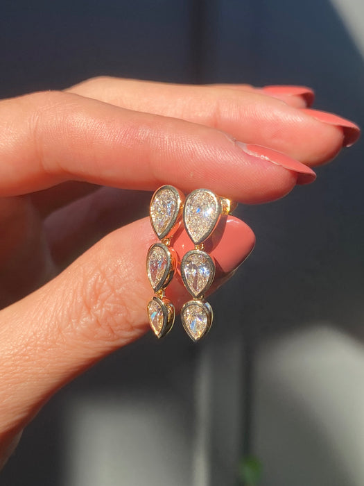 14k bezel set 3.3 carat lab diamond pear earrings