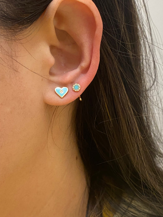 14k turquoise diamond heart enamel stud earrings