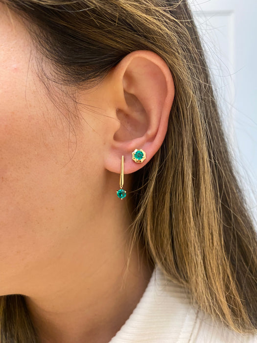 14K Gold Lab Emerald Dangle Earrings