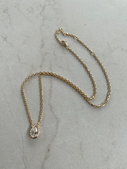 14K Solid Gold Biker Chain 1.1 Carat Pear Lab Diamond Necklace