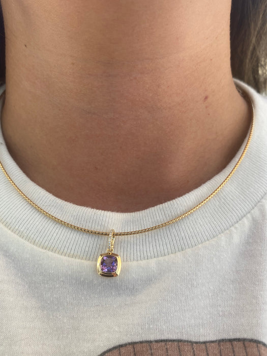 14K Gold Amethyst & Diamond Cushion Charm