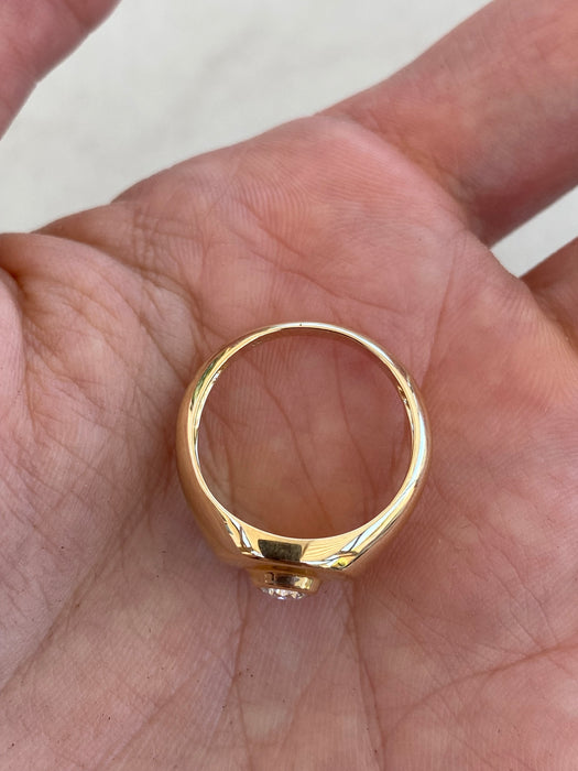 14K Gold Diamond Signet Ring – Round Bezel Set, Size 5