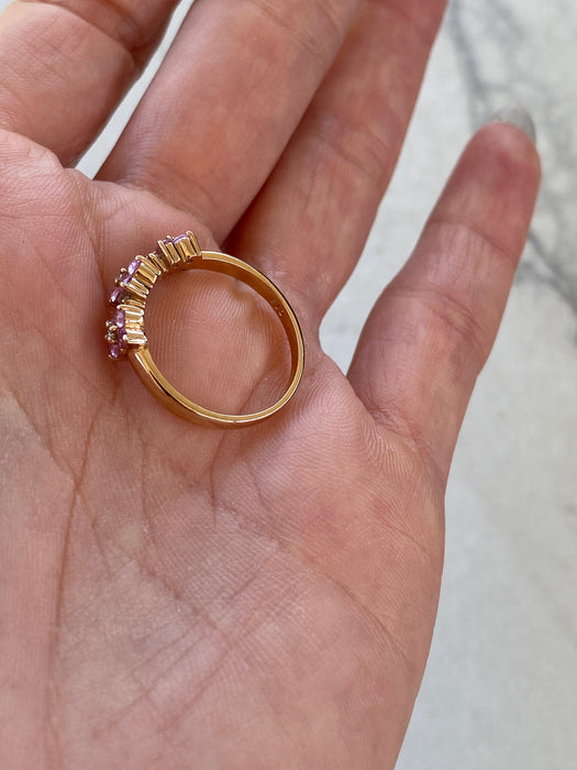 Vintage 18K Rose Gold Padparadscha Sapphire & Diamond Floral Ring