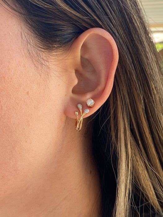 14K Gold Diamond Abstract Huggie Earrings