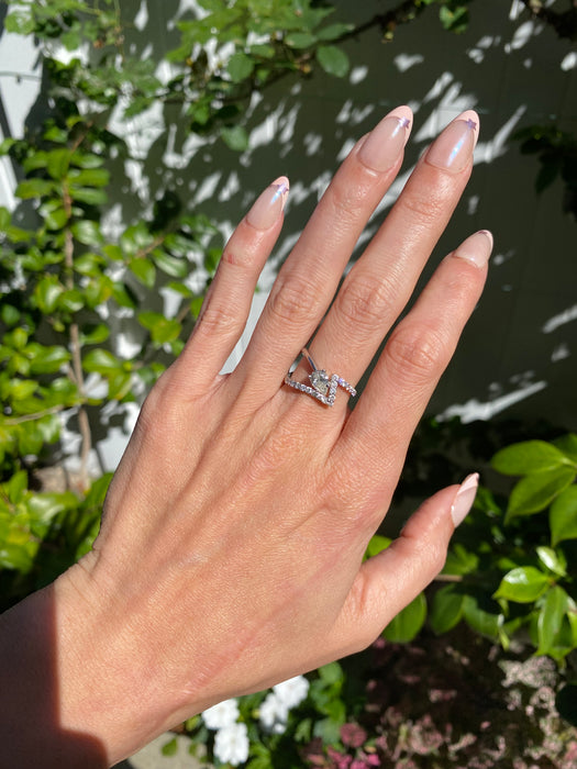 Vintage Platinum 900 Pear Diamond Zig Zag Ring (0.92 CTW)