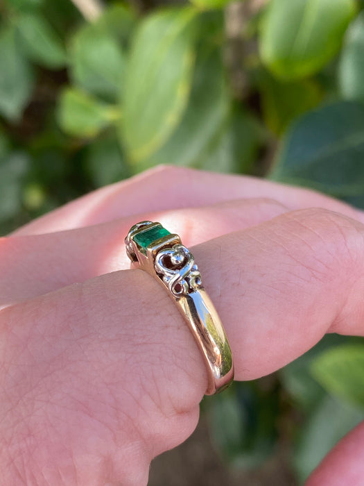 14k two tone emerald ring size 6.5