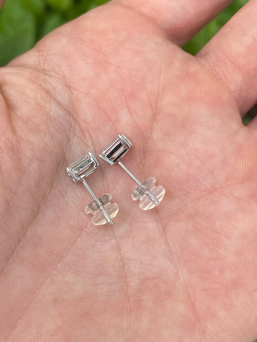 14K White Gold Lab Diamond Emerald Cut Stud Earrings 1 TCW