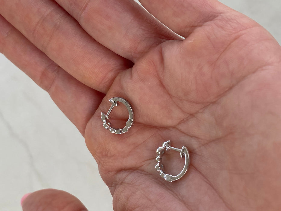 14K White Gold Bezel Set Diamond Huggie Earrings