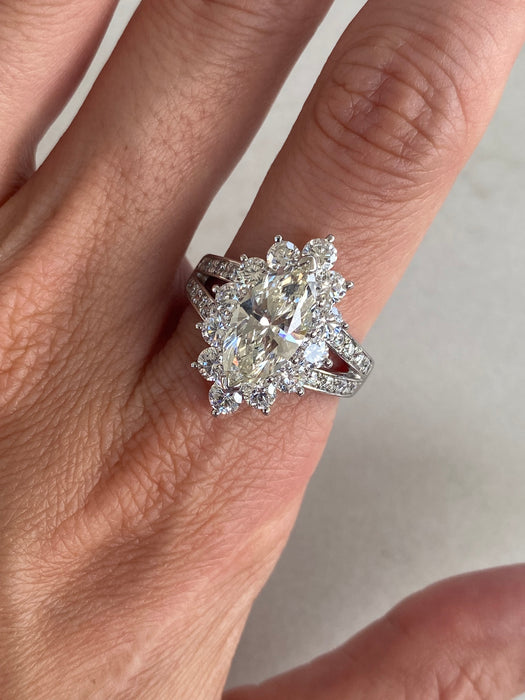 Vintage Platinum 900 3.83 TCW Marquise Diamond Ring Size 7