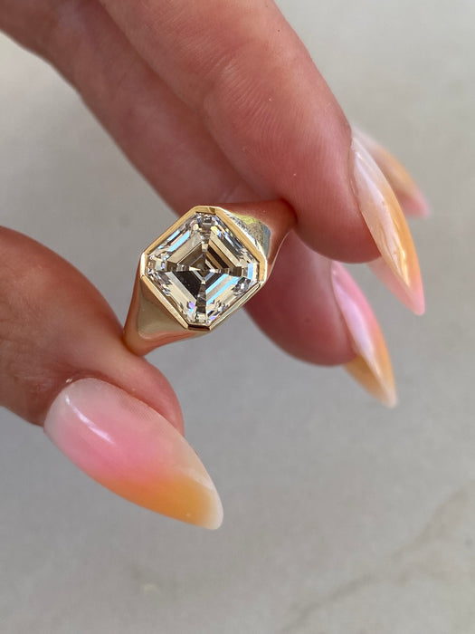 14K 3.1 Carat Bezel-Set Asscher-Cut Lab Diamond Ring