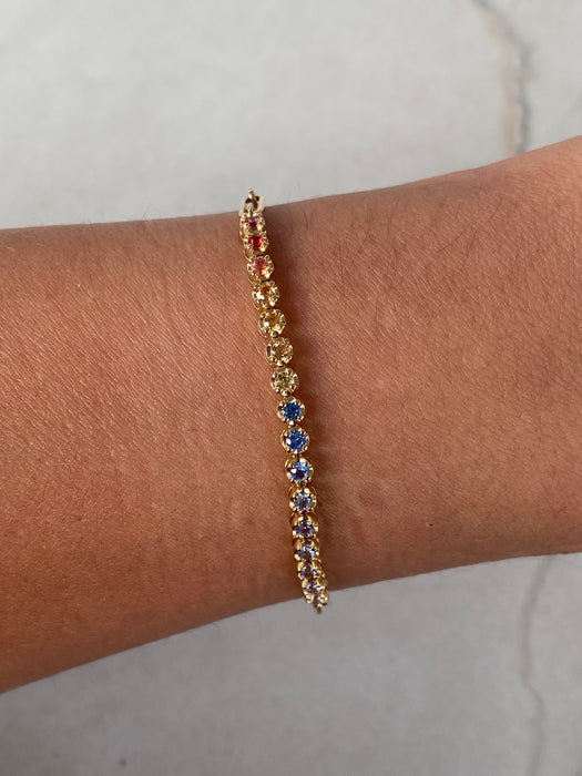 14K Rainbow Sapphire & Paperclip Bracelet