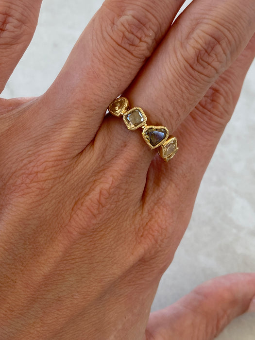 18K Natural Yellow & Champagne Diamond Multi-Shape Bezel Ring