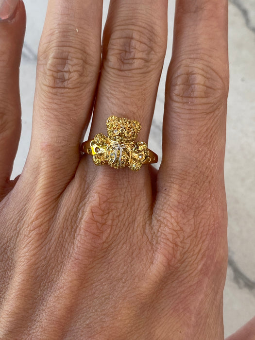 Vintage 18K Gold Citrine Bear Ring