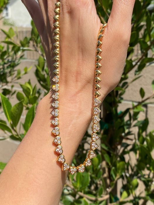 Vintage 18K Gold Diamond Heart Tennis Necklace