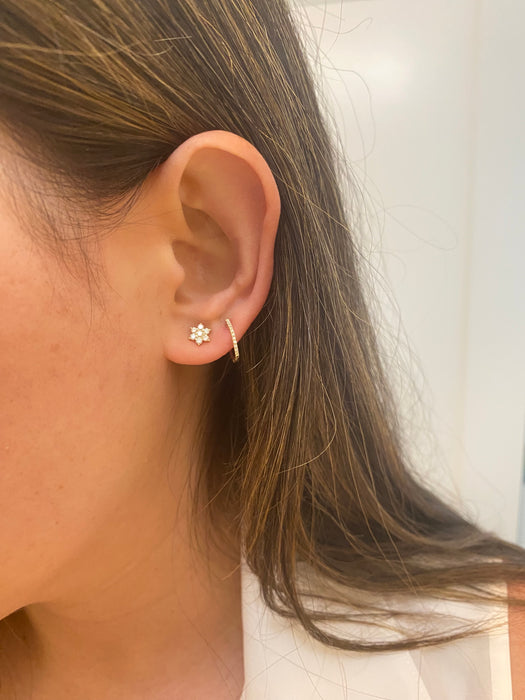 14k diamond star flower stud earrings