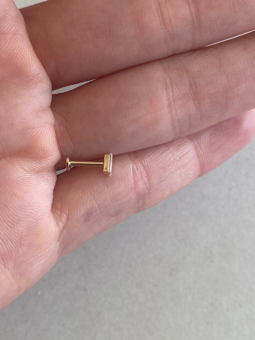 14K Gold Baguette Lab Diamond Flat Back Stud Earring - Single