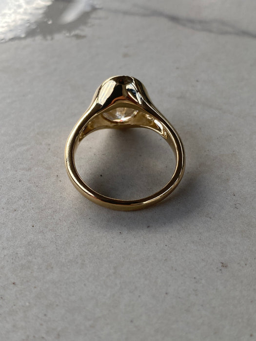 14K Gold 3.08 Carat Oval Lab Diamond Bezel Ring  - IGI