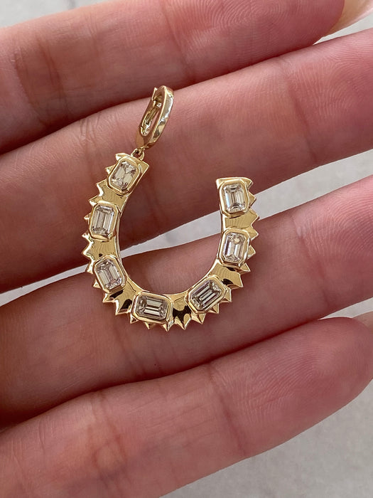 14K Gold Natural Diamond Horseshoe Charm