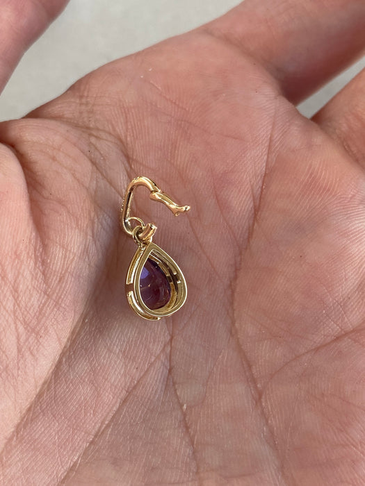14K Gold Amethyst & Diamond Pear Charm