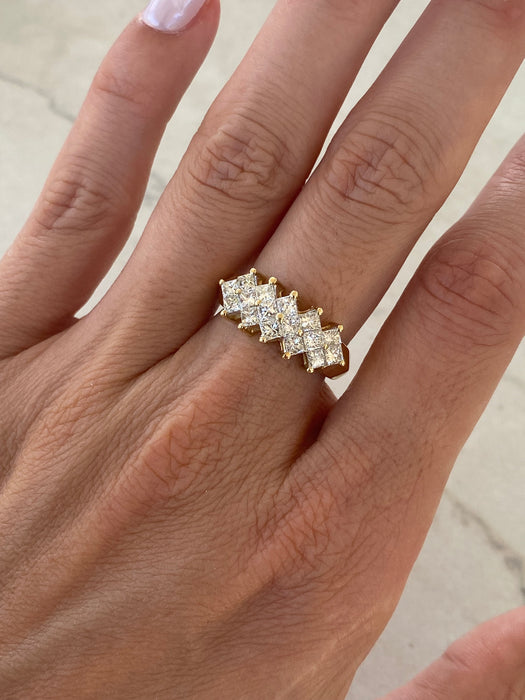 Vintage 14K Gold Princess Cut Diamond Cluster Ring – 1.50 TCW – Size 6.25