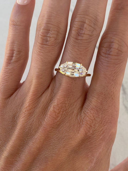 14K East-West 3.10ct Step-Cut Oval Lab Diamond Wavy Band Ring