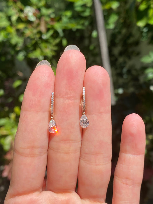 14k 1.2 carat lab diamond drilled pear Huggie earrings
