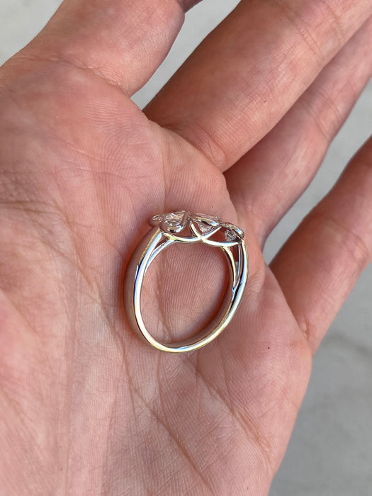 Vintage Platinum 900 Triple Heart Natural Diamond Ring