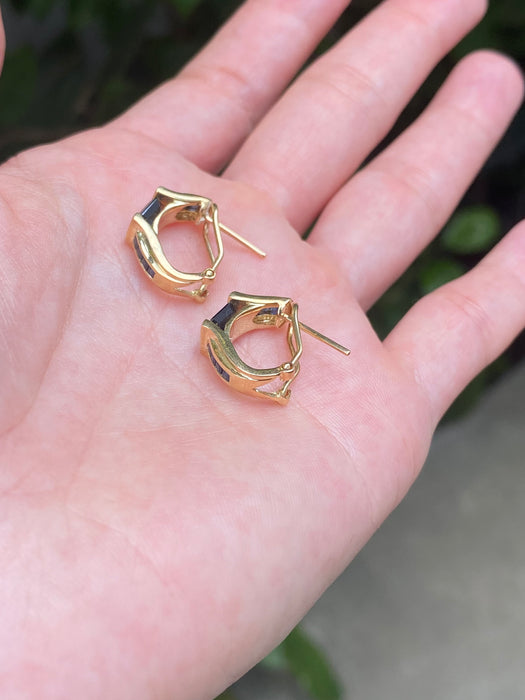 14k blue sapphire huggie hoop earrings