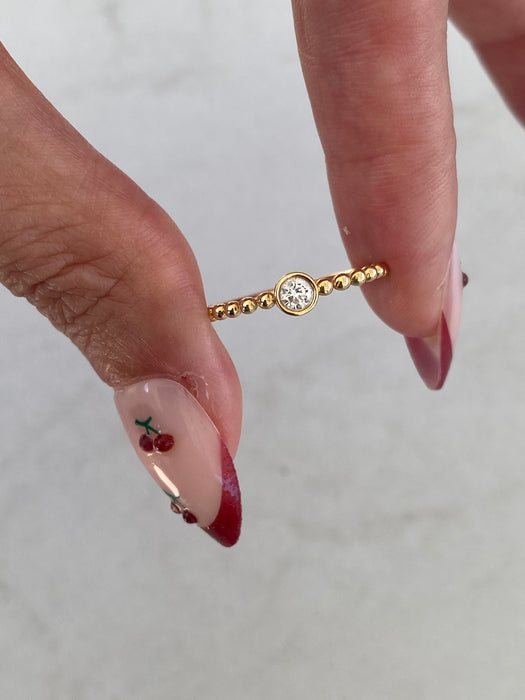 14K Gold Beaded Bezel-Set Lab Diamond Ring