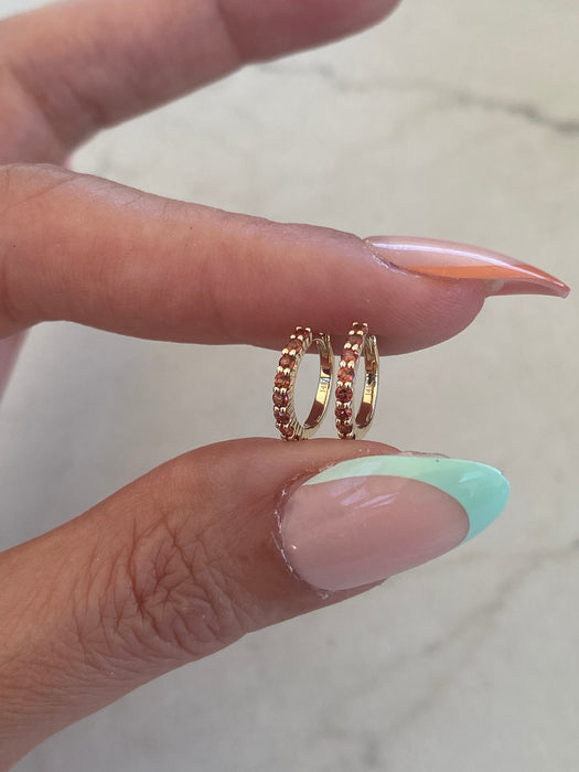 14K Natural Garnet Huggie Earrings
