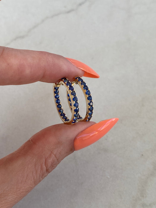 14K Gold Inside-Out Blue Sapphire Hoop Earrings