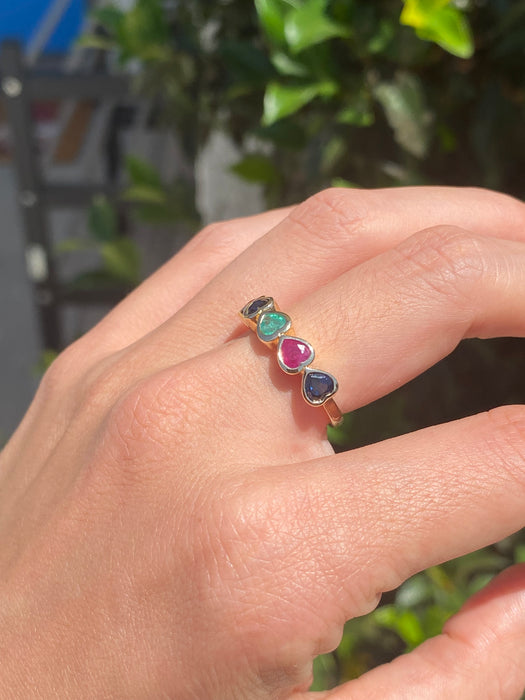 14k bezel set rainbow heart ring size 6.5