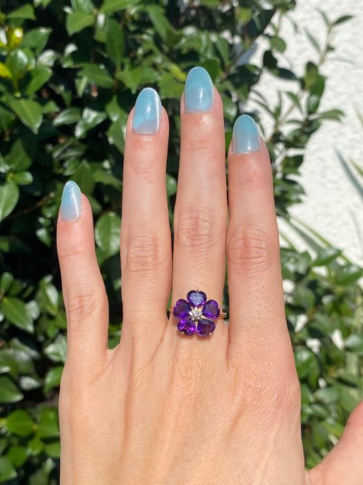 14k amethyst heart flower diamond ring size 7.5
