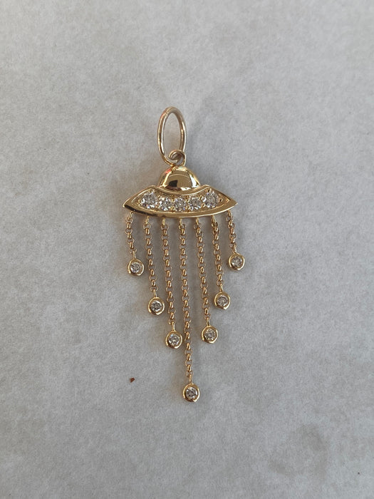 14K Diamond Alien Ship Charm