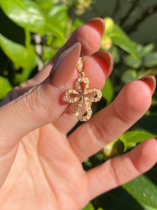 Vintage 18K Rose Gold Diamond Cross Pendant – 0.15 TCW Natural Diamonds