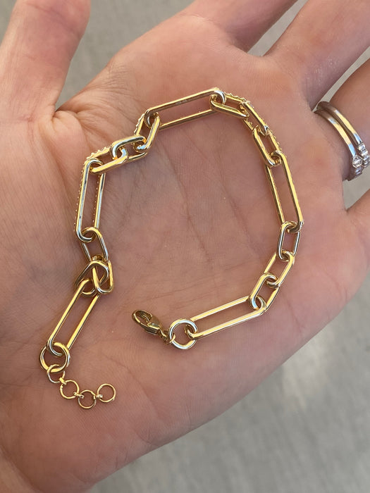 14K Gold Diamond Paperclip Bracelet – 1.25 TCW Natural Round Diamonds – Adjustable 6.5–7”
