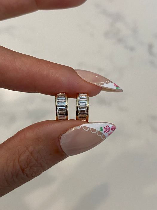 14K Gold Bezel Set Lab Diamond Baguette Huggie Earrings – 1.7 CTW