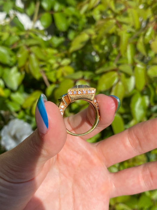 14k diamond aquamarine topaz trillion bypass ring size 6.5