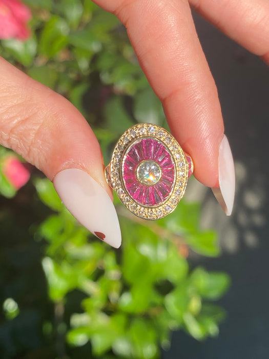 Vintage 18K Ruby & Diamond Oval Ring