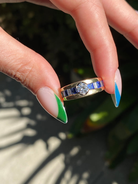 14k blue sapphire diamond ring size 7