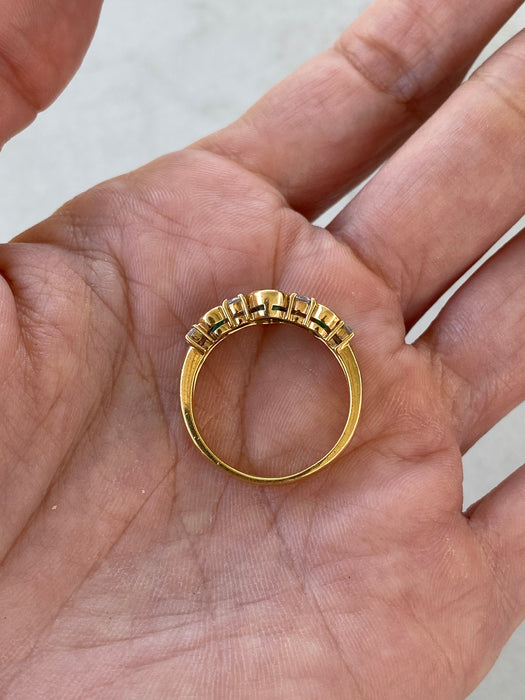 Vintage 18K Gold Bezel-Set Oval Emerald & Diamond Ring