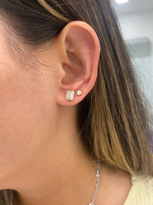 14K Emerald-Cut Lab Diamond Stud Earrings — 2.19 TCW