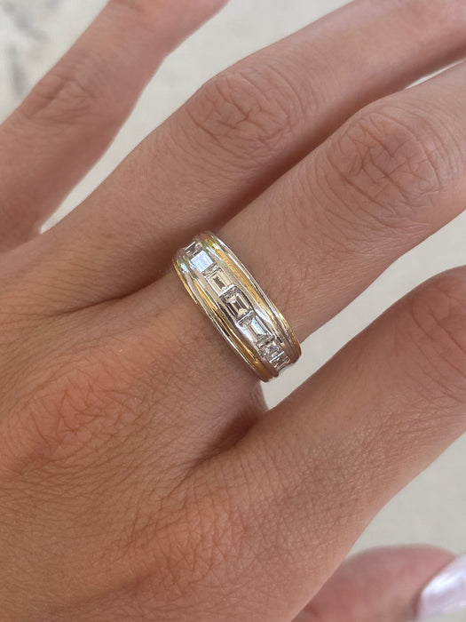 Vintage Platinum 900 Emerald-Cut Diamond Ring