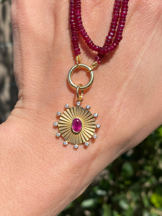 14K Gold Fluted Ruby & Diamond Disc Charm
