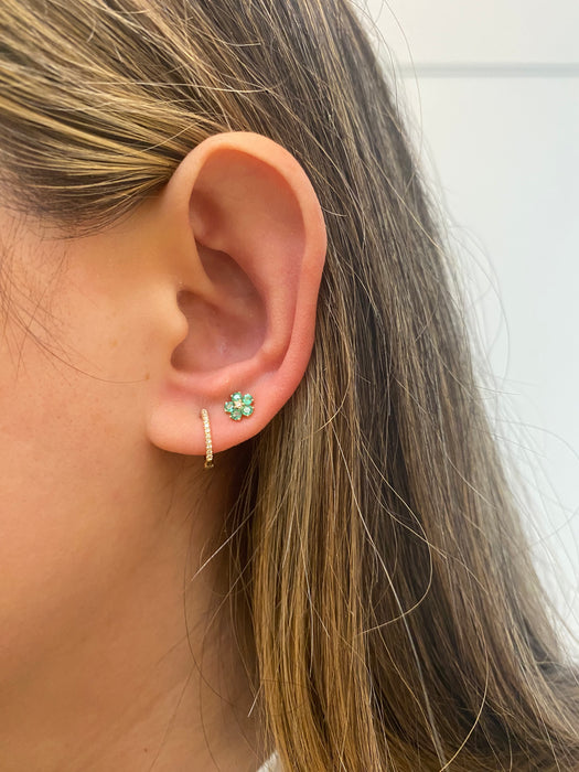 14k emerald and diamond flower stud earrings