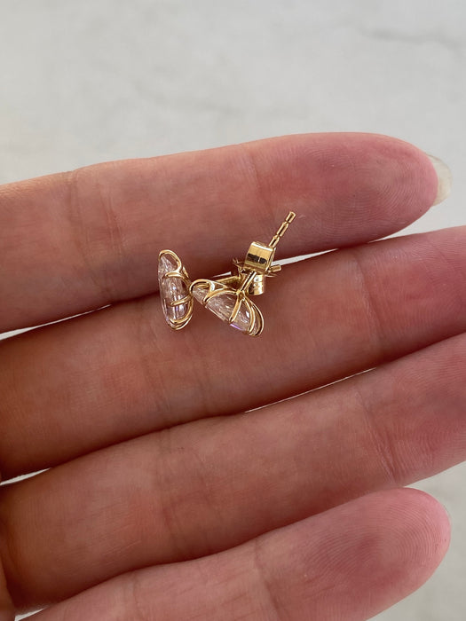 14K Gold Step-Cut Marquise Lab Diamond Stud Earrings
