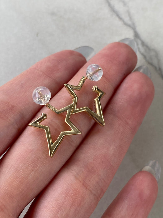 10K Natural Diamond Star Stud Earrings