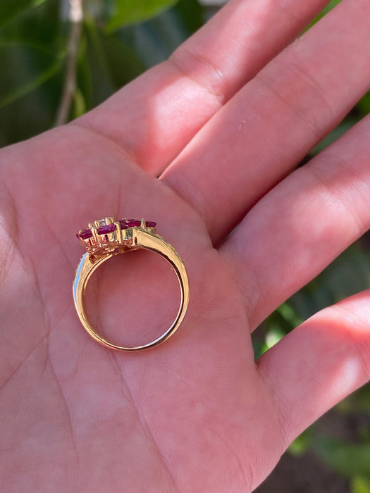 18k ruby diamond flower bypass ring size 5