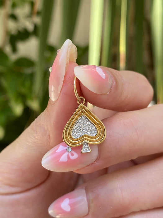 14K Diamond Fluted Triple Bezel Spade Charm