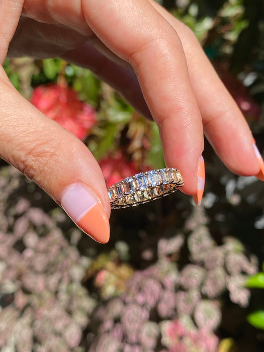 14k white topaz emerald cut eternity ring size 6.5